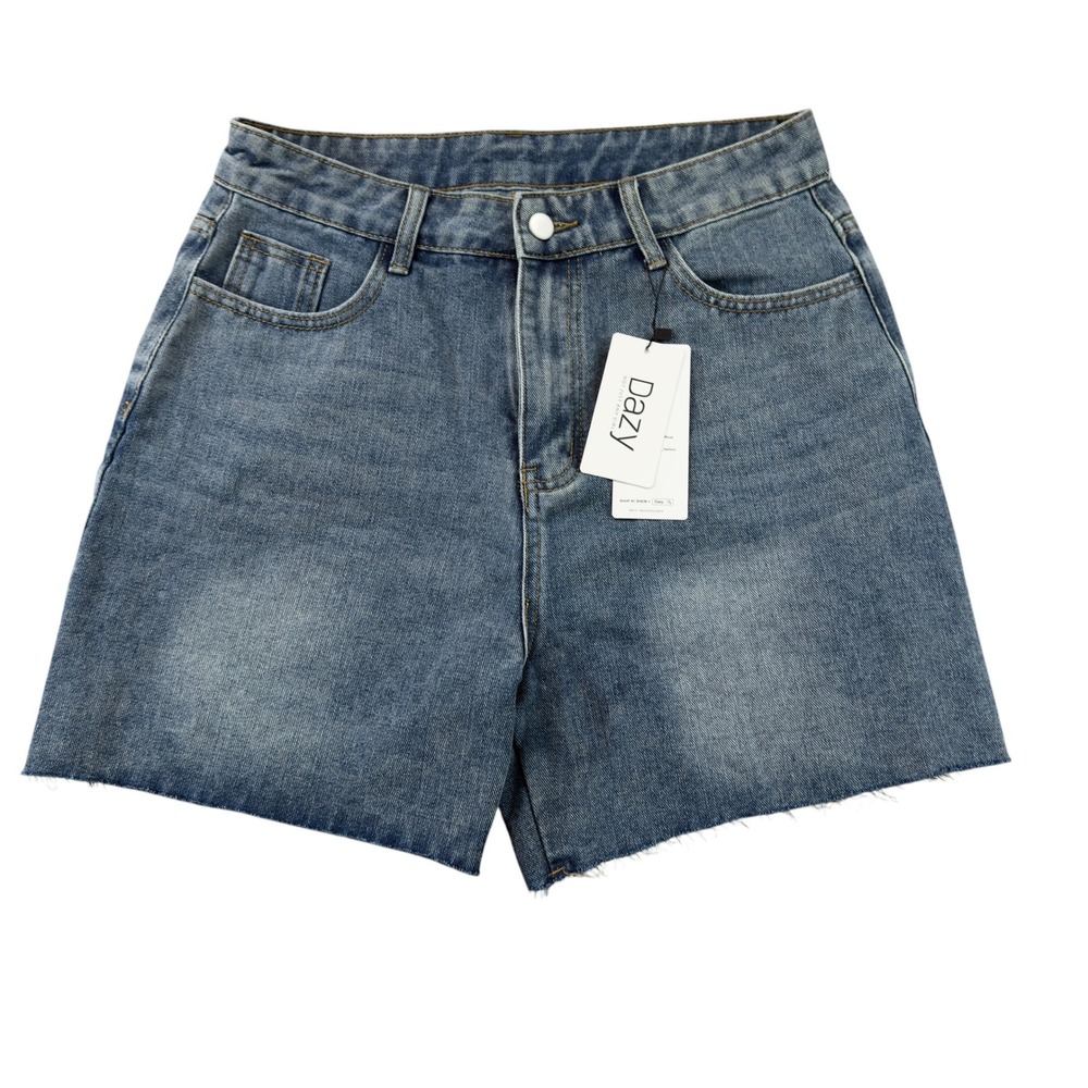 Dazy Womens Large High Waistโ Blue Jean Denim Cutoff Shorts Raw Hem Vacation NWT